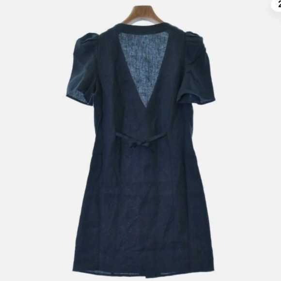 There Was One Dress Navy Linen Puffy Sleeve Button Down Dress Size M $258 - Picture 3 of 6